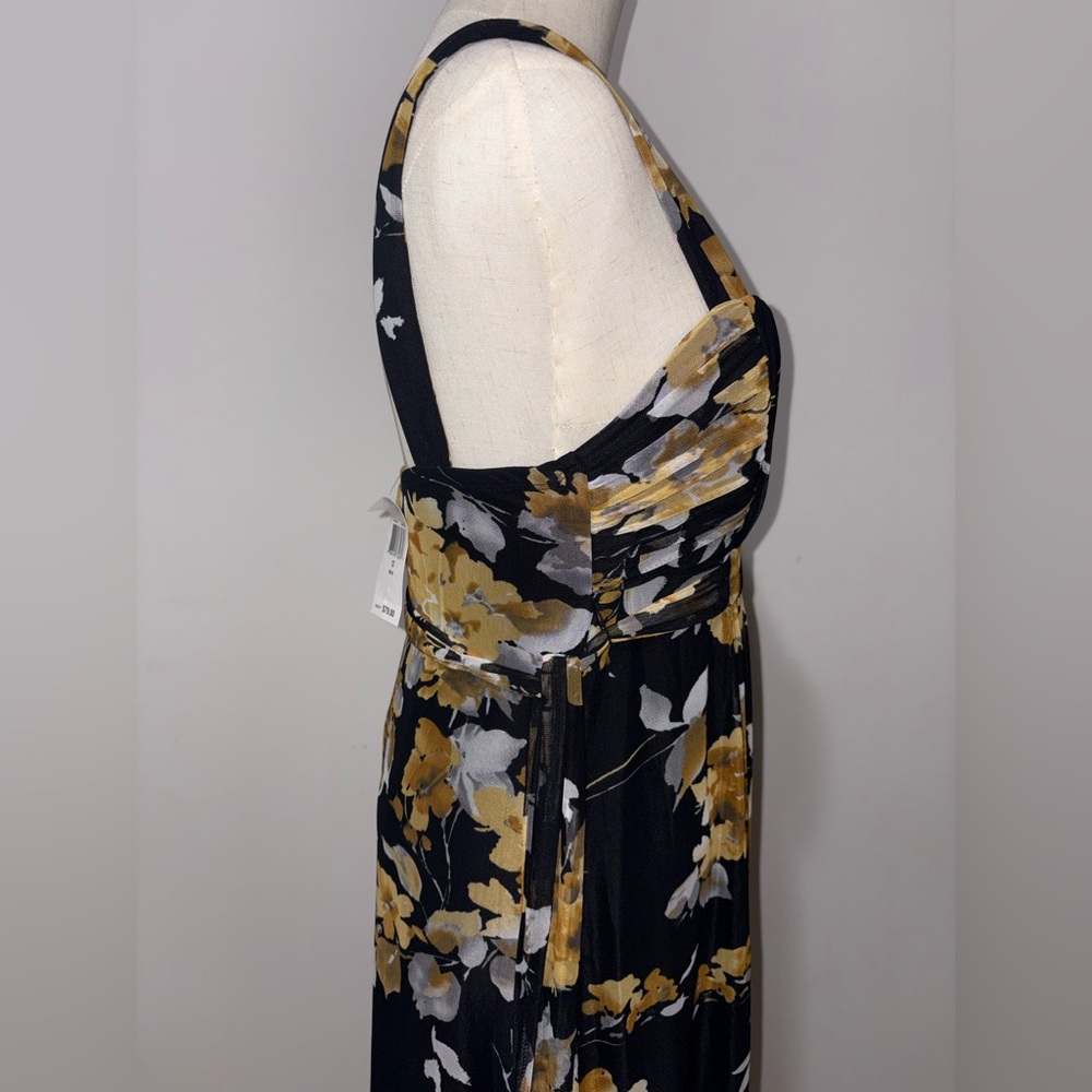 NWT Connected Apparel Y2K Babydoll Mustard Floral Chiffon Overlay Maxi Dress 12 - Picture 3 of 12
